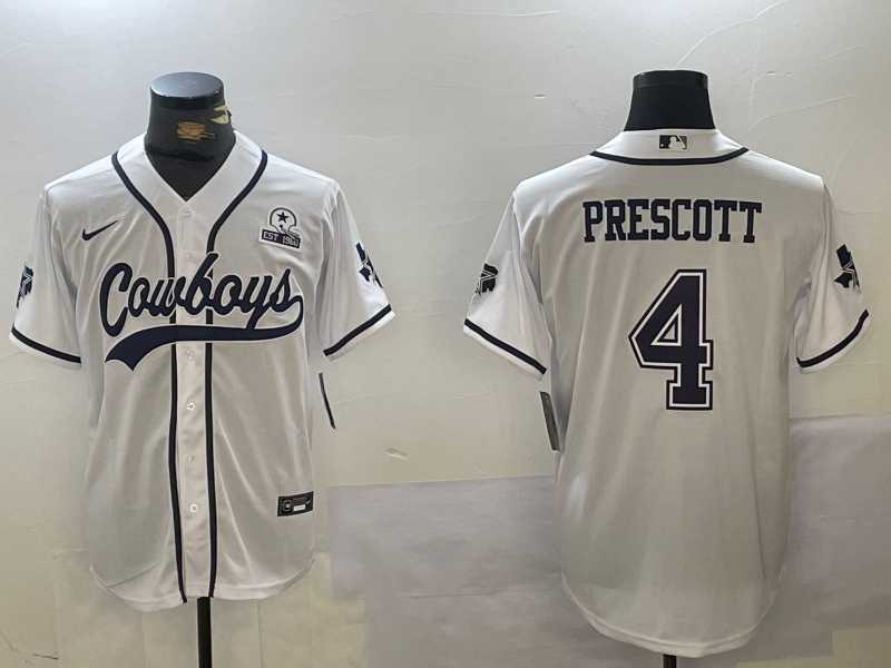 Men%27s Dallas Cowboys #4 Dak Prescott White With 1960 Patch Cool Base Stitched Baseball Jersey